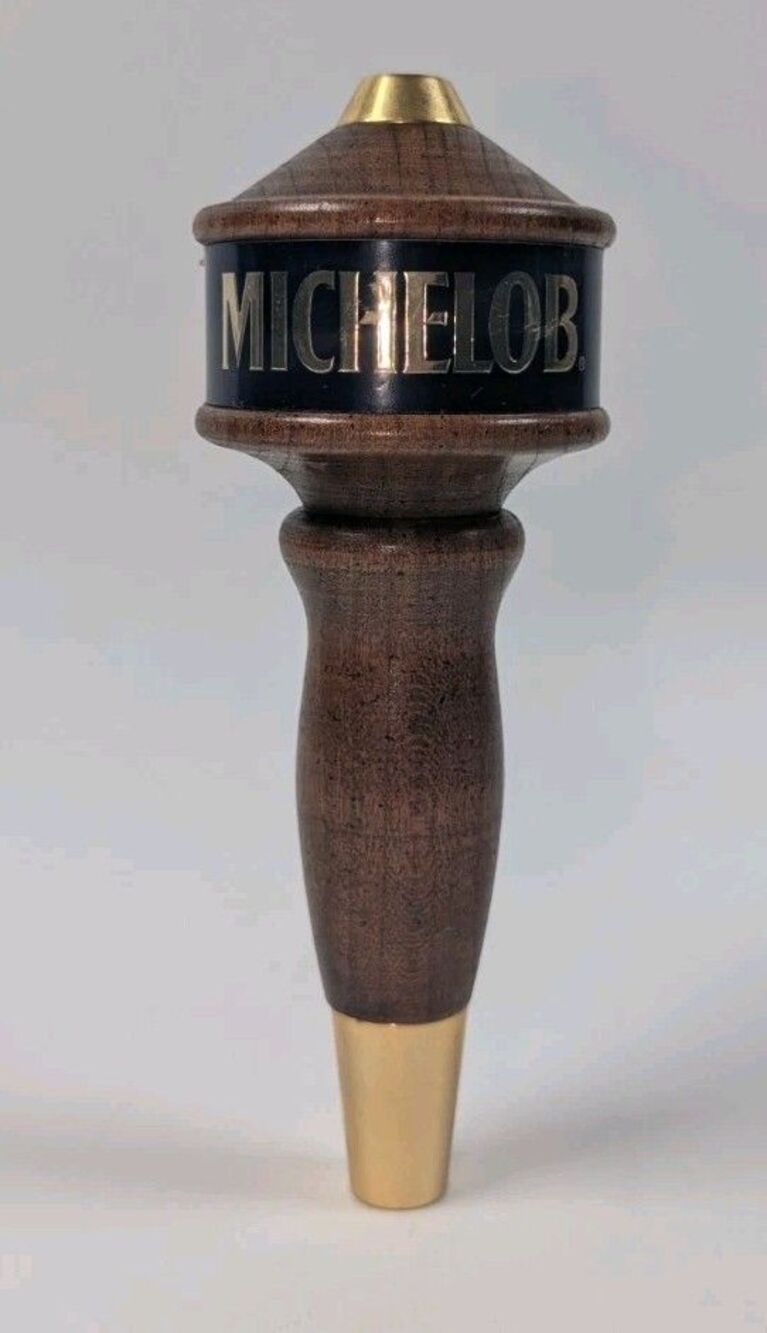 Vintage Michelob Beer 7" Tap Handle Wood Brass Draft Faucet Knob Breweriana Bar